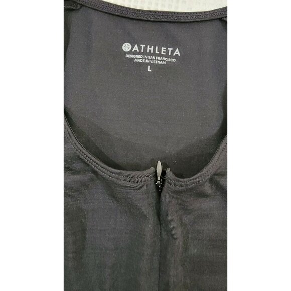 ATHLETA THUMBLOLE RUCHED SPACE DYE BLACK 1/4 ZIP LONG SLEEVE TOP SIZE L # 116 - Picture 5 of 6